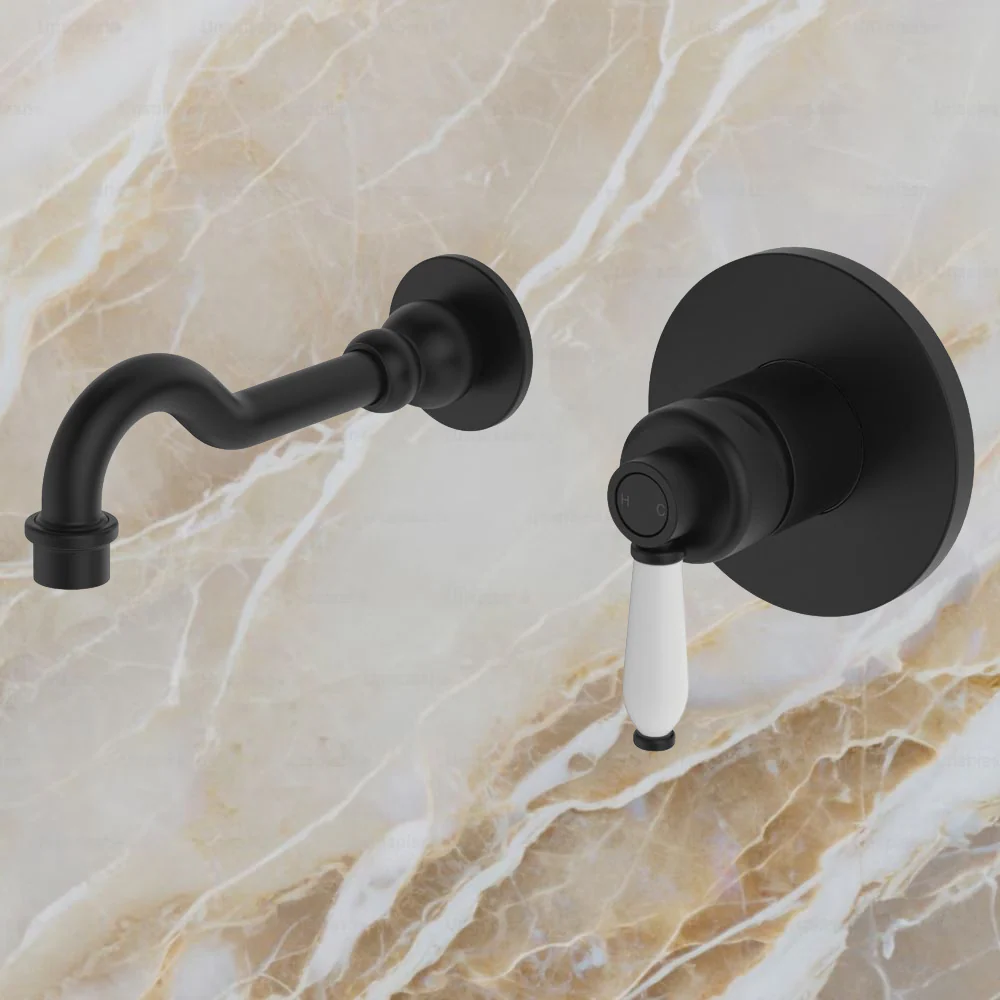 Fienza Eleanor Wall Basin Mixer Set Matte Black with Ceramic Handle Lead Free - Image 2