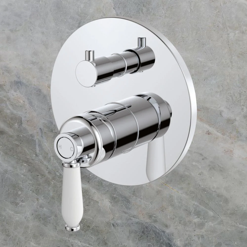 Fienza Eleanor Wall Mixer Diverter with White Ceramic Handle Chrome - Image 2