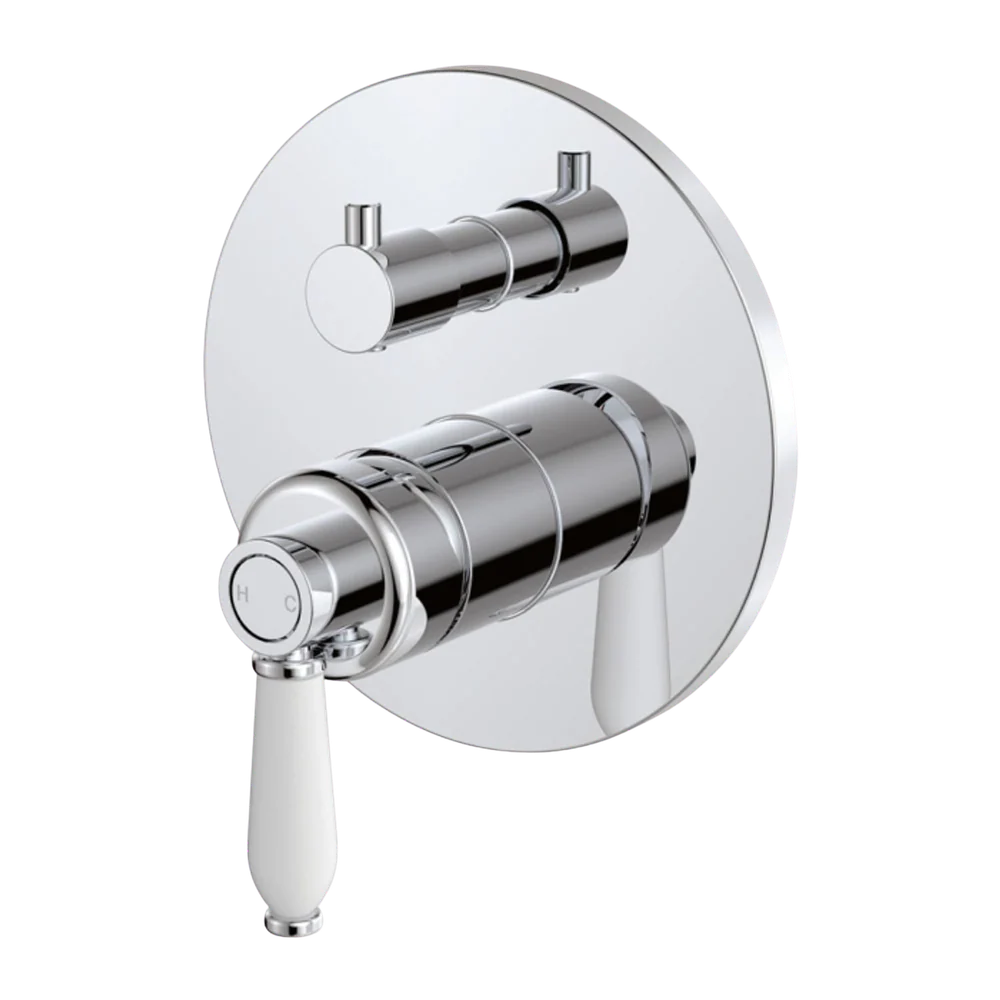 Fienza Eleanor Wall Mixer Diverter with White Ceramic Handle Chrome - Image 3