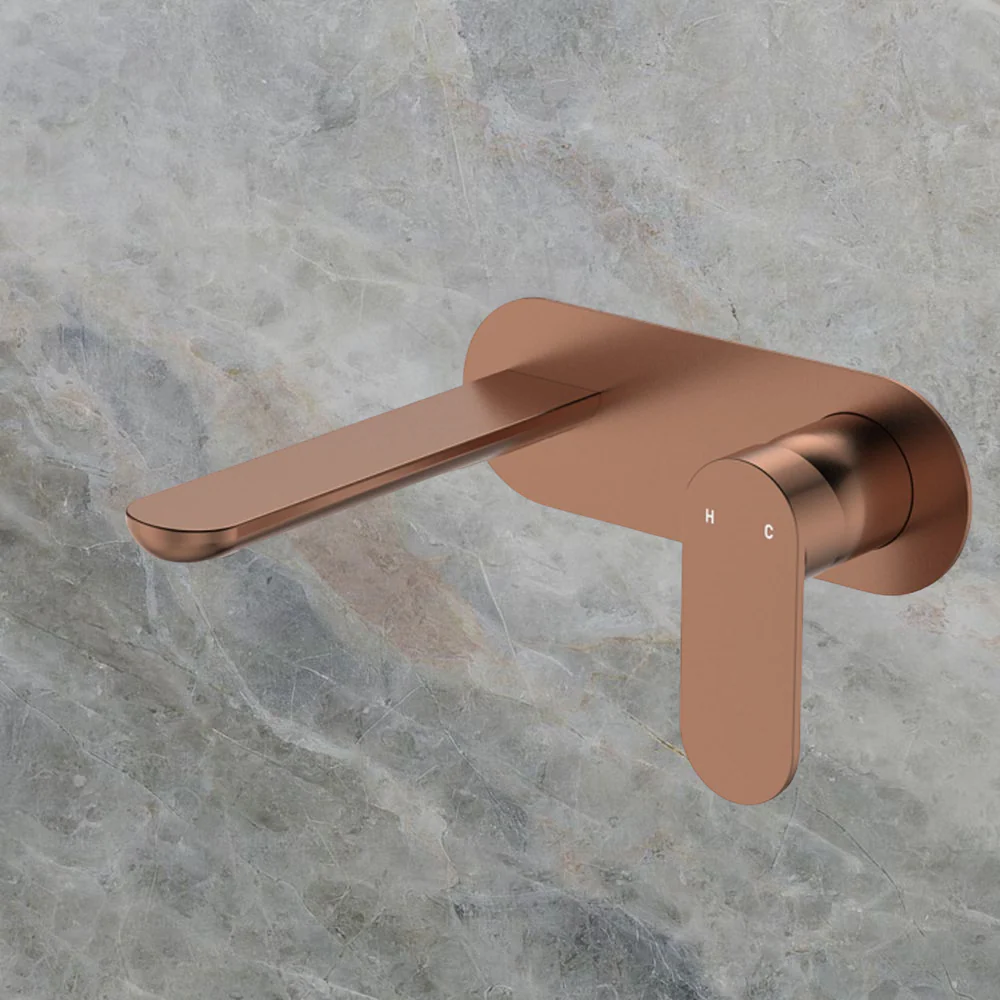 Fienza Empire Slim Basin/Bath Wall Mixer Set Oval Plate 160mm Brushed Copper Lead Free - Image 2