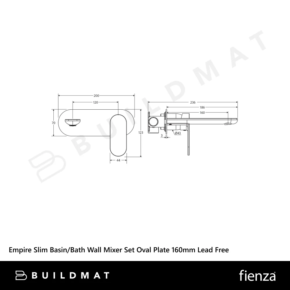 Fienza Empire Slim Basin/Bath Wall Mixer Set Oval Plate 160mm Matte Black Lead Free - Image 4