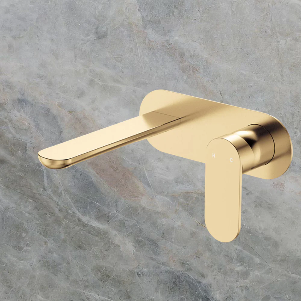 Fienza Empire Slim Basin/Bath Wall Mixer Set Oval Plate 160mm Urban Brass Lead Free - Image 2
