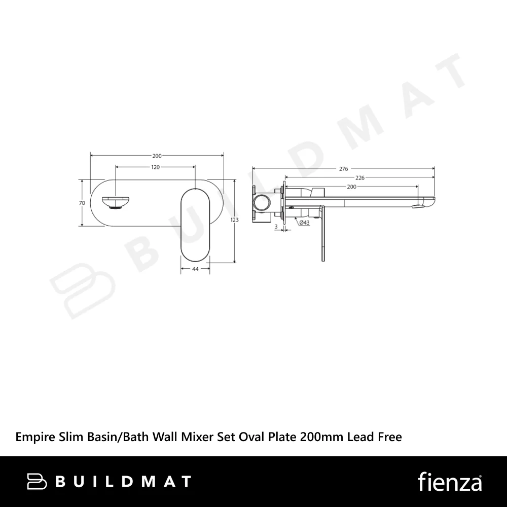 Fienza Empire Slim Basin/Bath Wall Mixer Set Oval Plate 200mm Chrome Lead Free - Image 4