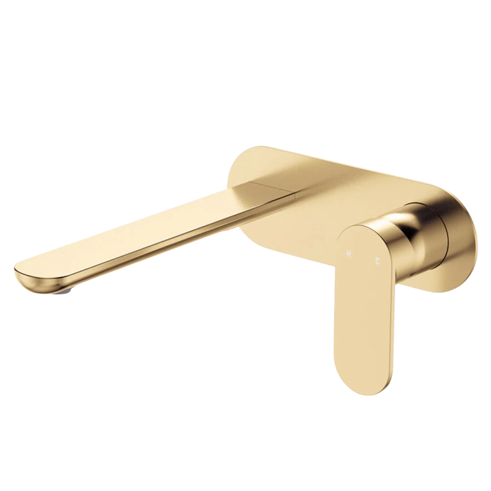 Fienza Empire Slim Basin/Bath Wall Mixer Set Oval Plate 200mm Urban Brass Lead Free