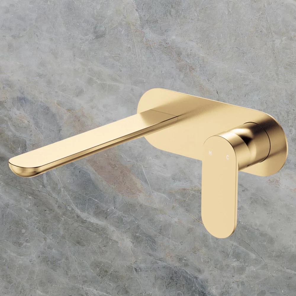 Fienza Empire Slim Basin/Bath Wall Mixer Set Oval Plate 200mm Urban Brass Lead Free - Image 2