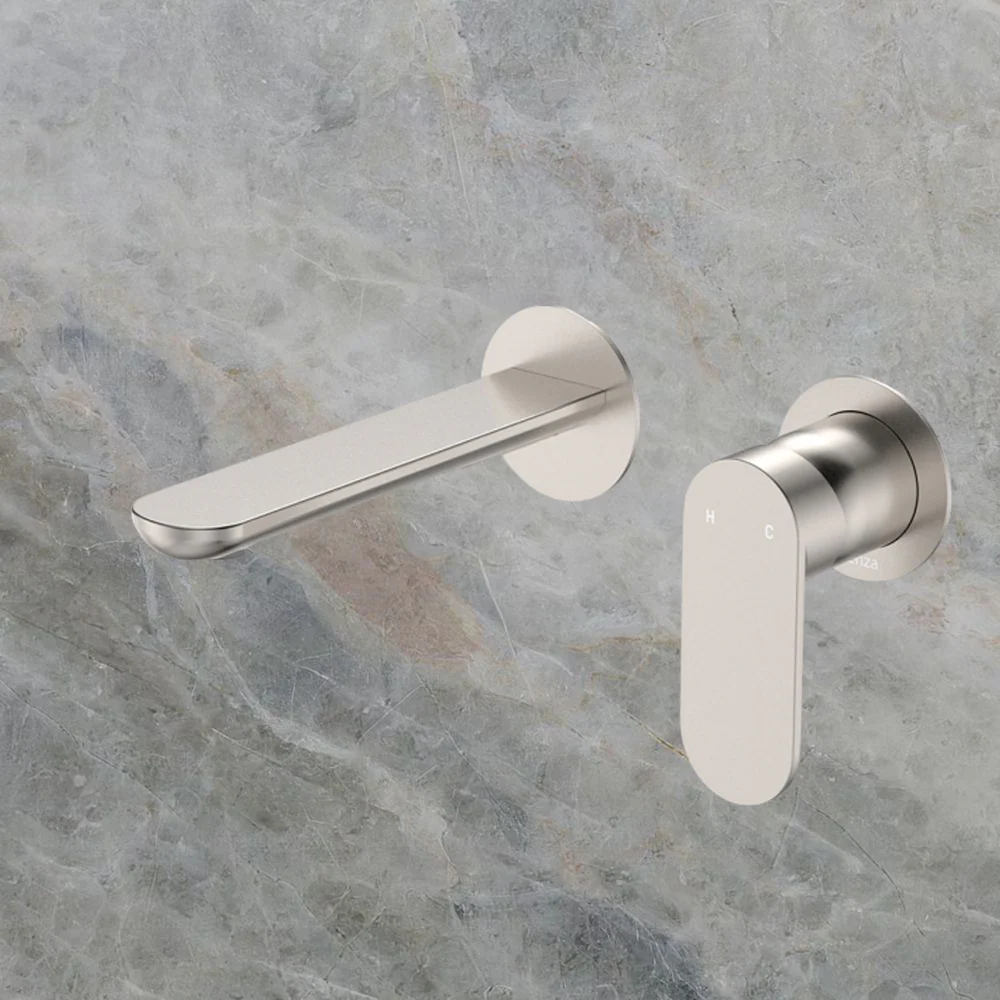 Fienza Empire Slim Basin/Bath Wall Mixer Set Round Plates 160mm Brushed Nickel Lead Free - Image 2
