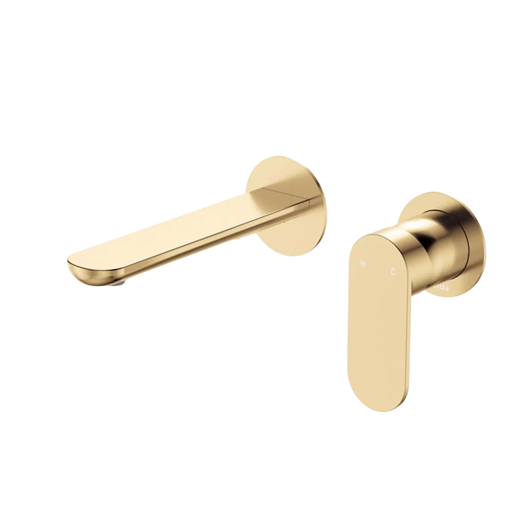 Fienza Empire Slim Basin/Bath Wall Mixer Set Round Plates 160mm Urban Brass Lead Free