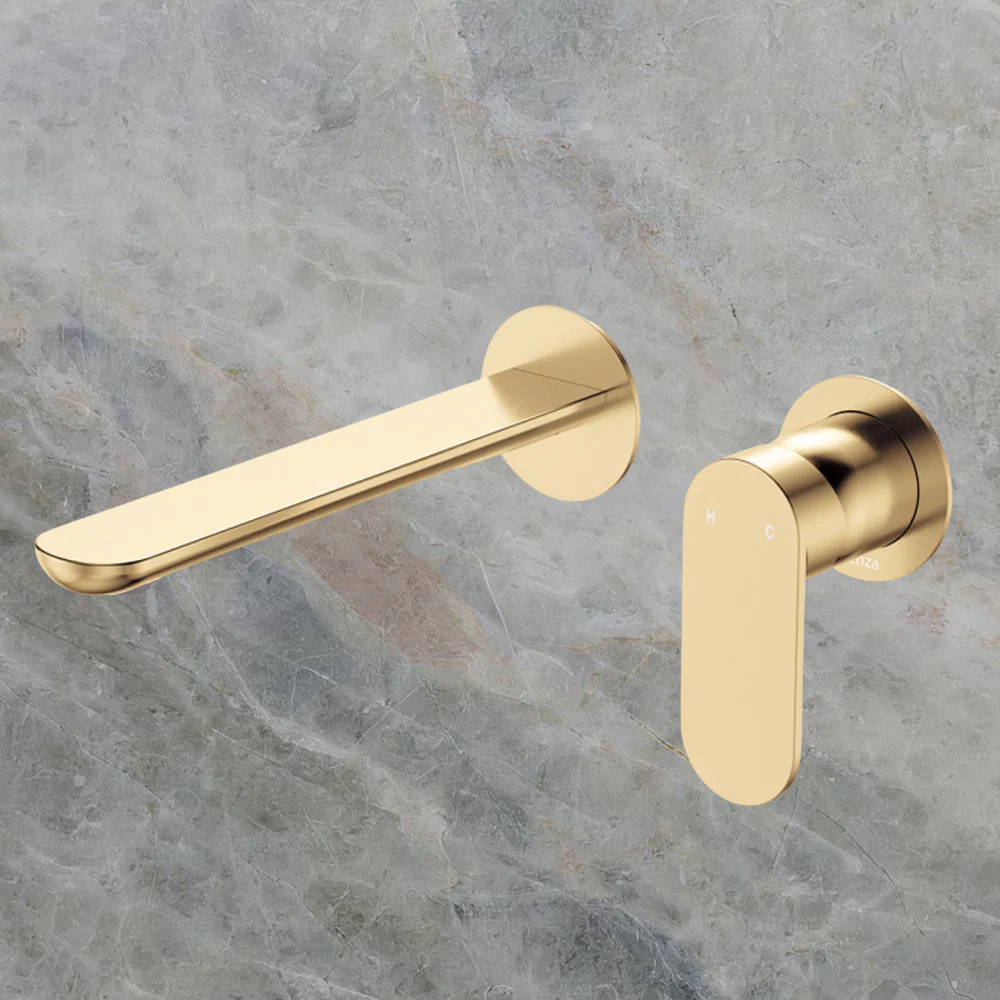 Fienza Empire Slim Basin/Bath Wall Mixer Set Round Plates 200mm Urban Brass Lead Free - Image 2