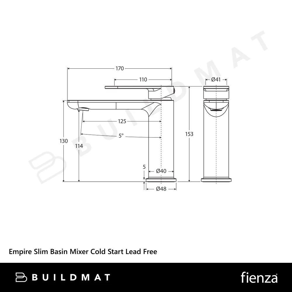 Fienza Empire Slim Basin Mixer Cold Start Urban Brass Lead Free - Image 4
