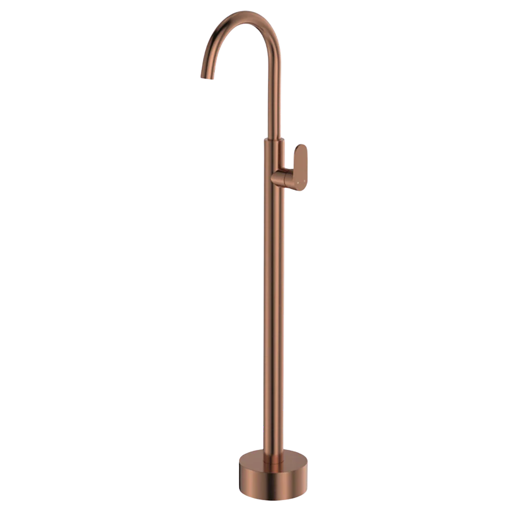 Fienza Empire Slim Floor Mounted Basin/Bath Mixer Brushed Copper Lead Free