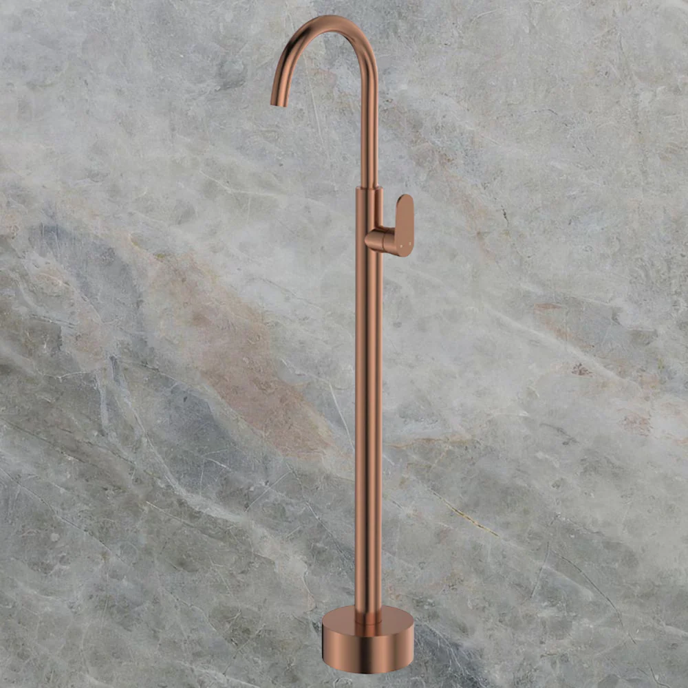Fienza Empire Slim Floor Mounted Basin/Bath Mixer Brushed Copper Lead Free - Image 2