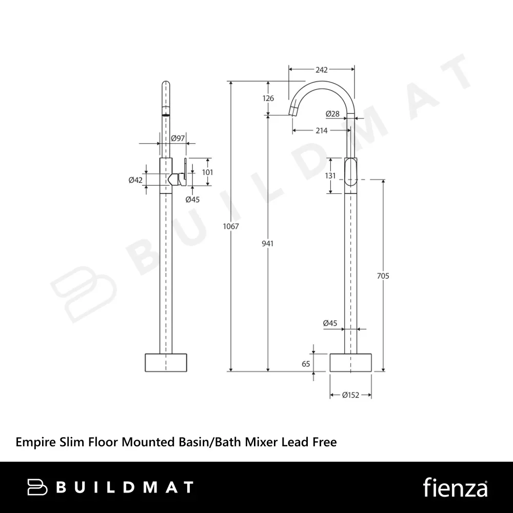 Fienza Empire Slim Floor Mounted Basin/Bath Mixer Brushed Nickel - Image 4