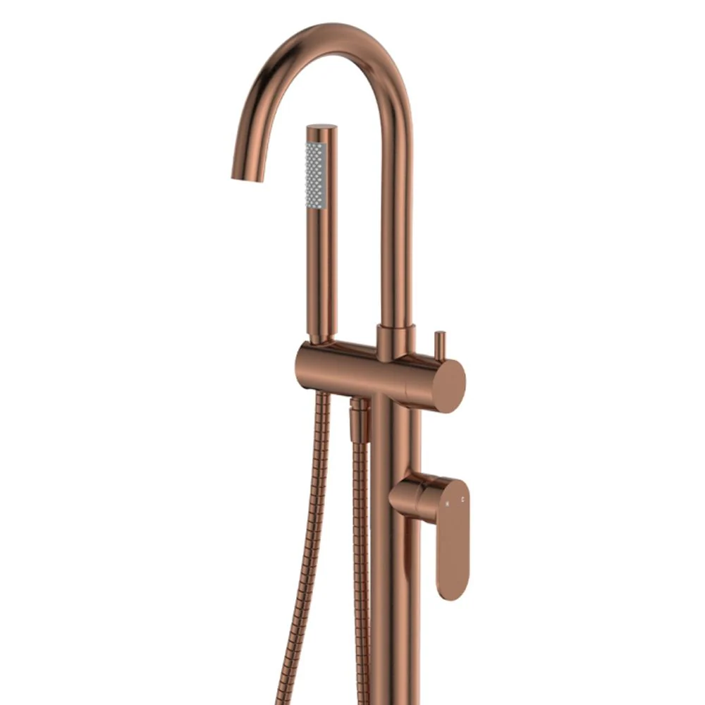 Fienza Empire Slim Floor Mounted Bath Mixer with Hand Shower Brushed Copper - Image 5