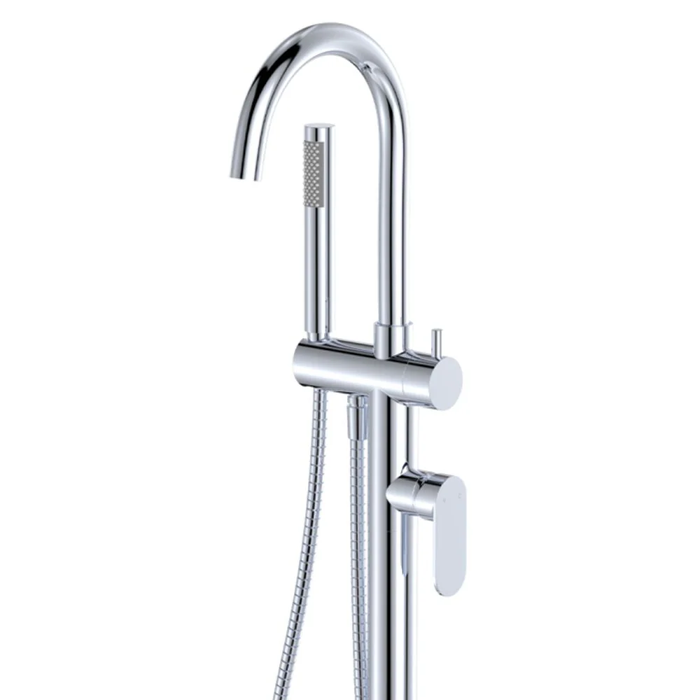 Fienza Empire Slim Floor Mounted Bath Mixer with Hand Shower Chrome - Image 5
