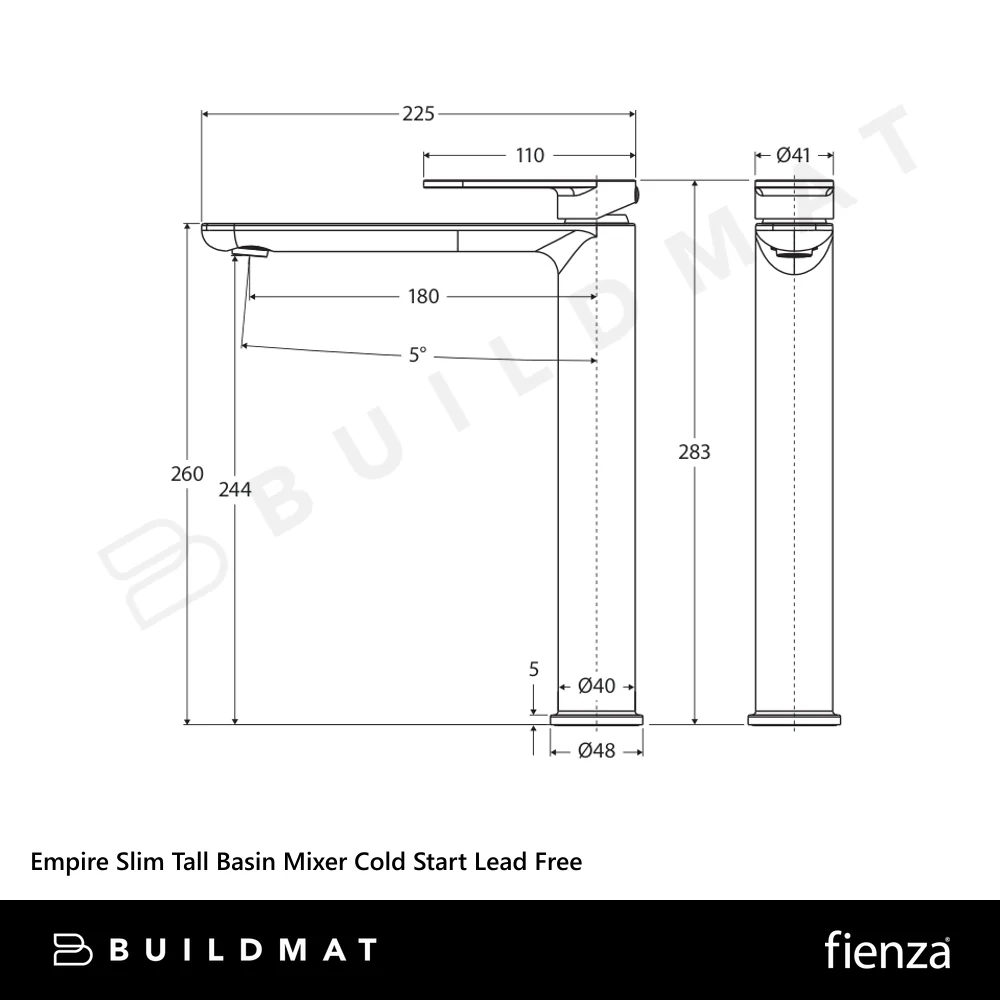 Fienza Empire Slim Tall Basin Mixer Cold Start Urban Brass Lead Free - Image 4