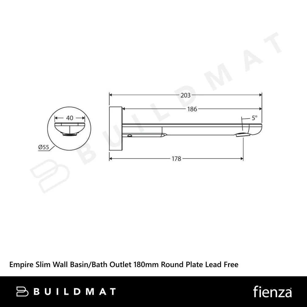 Fienza Empire Slim Wall Basin/Bath Outlet 180mm Round Plate Brushed Nickel Lead Free - Image 4