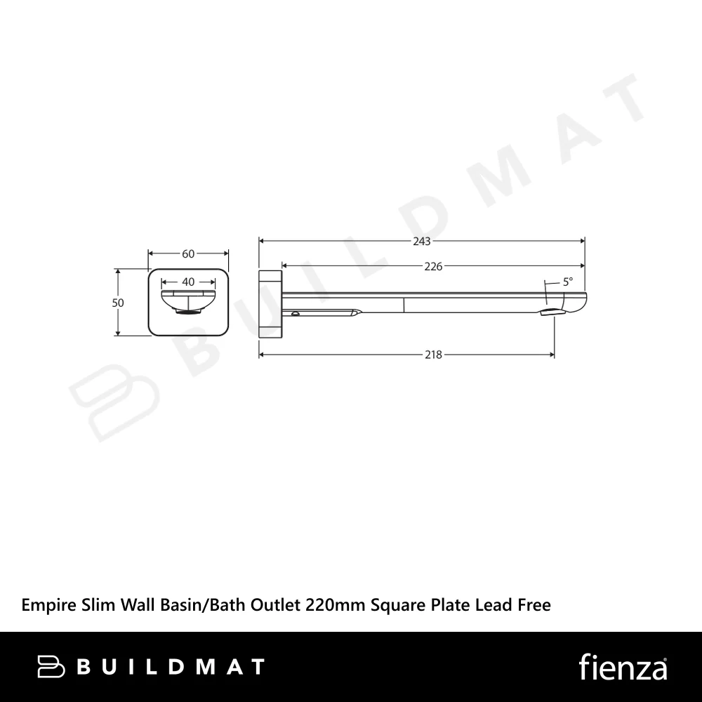 Fienza Empire Slim Wall Basin/Bath Outlet 220mm Square Plate Matte Black Lead Free - Image 4