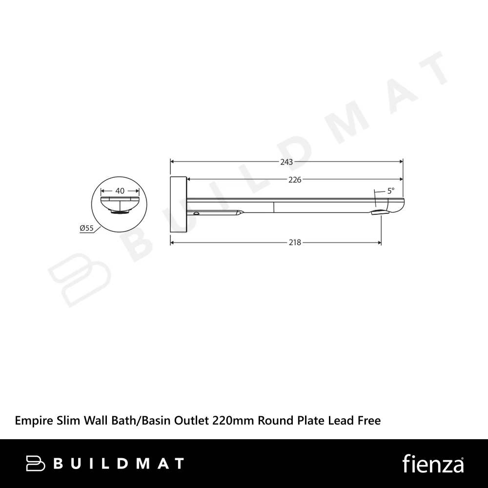 Fienza Empire Slim Wall Bath/Basin Outlet 220mm Round Plate Brushed Nickel Lead Free - Image 4