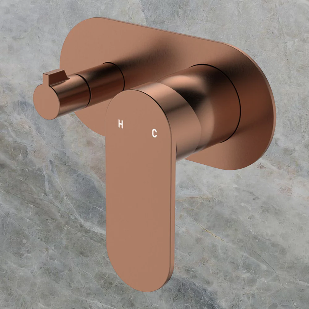 Fienza Empire Slim Wall Diverter Mixer Large Oval Plate Horizontal Brushed Copper Lead Free - Image 2