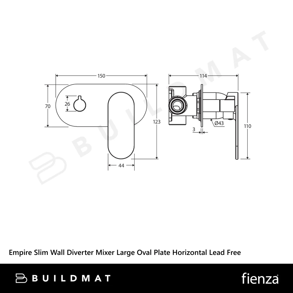 Fienza Empire Slim Wall Diverter Mixer Large Oval Plate Horizontal Urban Brass Lead Free - Image 4
