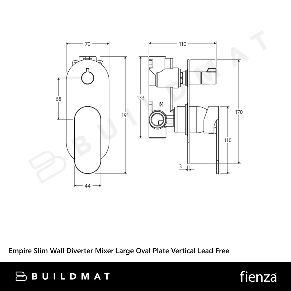 Fienza Empire Slim Wall Diverter Mixer Large Oval Plate Vertical Urban Brass Lead Free - Image 4