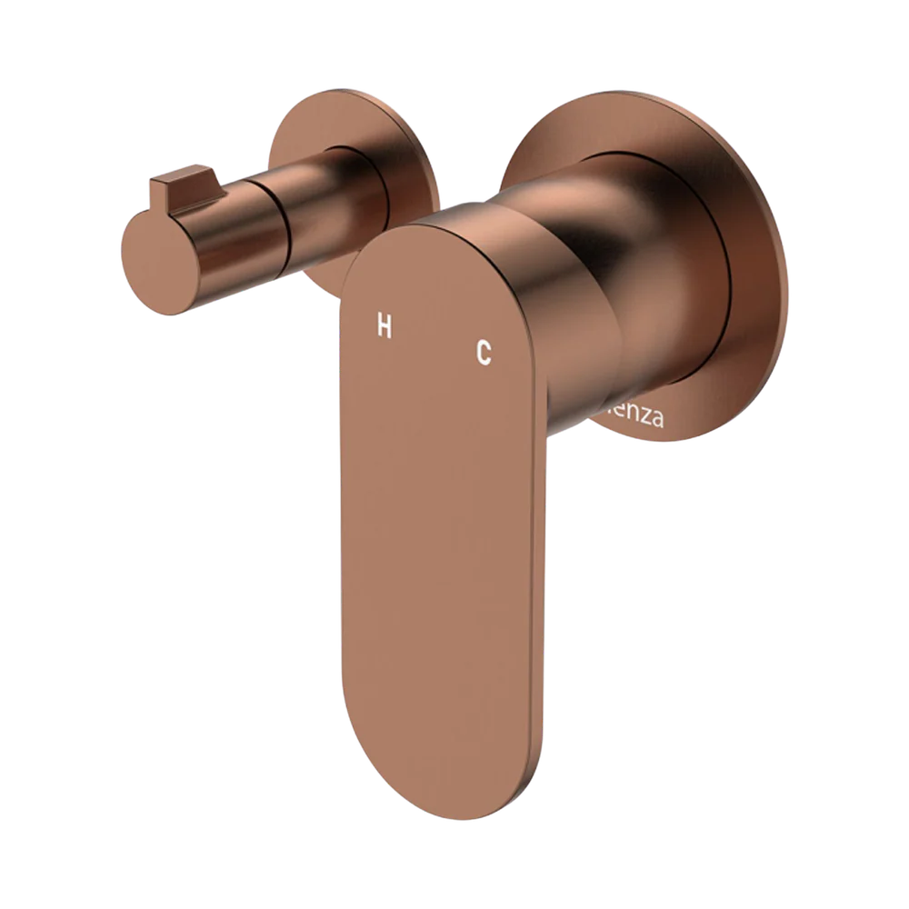 Fienza Empire Slim Wall Diverter Mixer Small Round Plates Horizontal Brushed Copper Lead Free