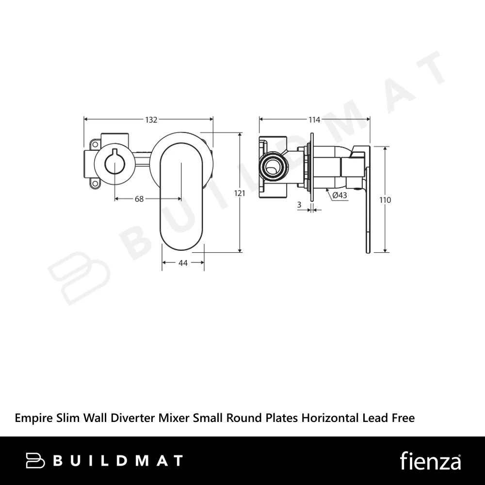 Fienza Empire Slim Wall Diverter Mixer Small Round Plates Horizontal Chrome Lead Free - Image 4