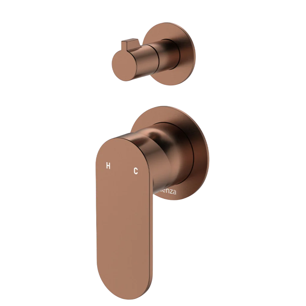 Fienza Empire Slim Wall Diverter Mixer Small Round Plates Vertical Brushed Copper Lead Free