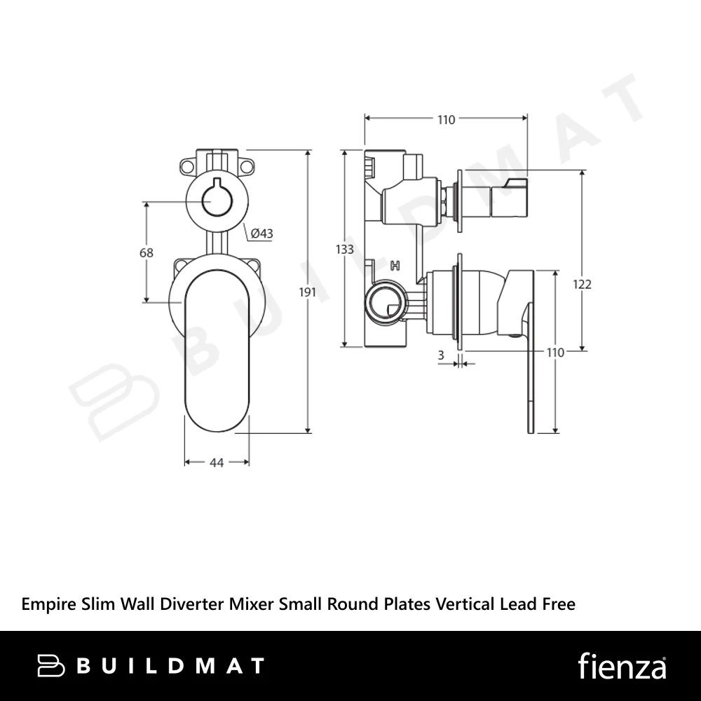 Fienza Empire Slim Wall Diverter Mixer Small Round Plates Vertical Urban Brass Lead Free - Image 4