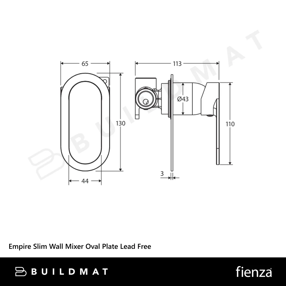Fienza Empire Slim Wall Mixer Oval Plate Chrome Lead Free - Image 4