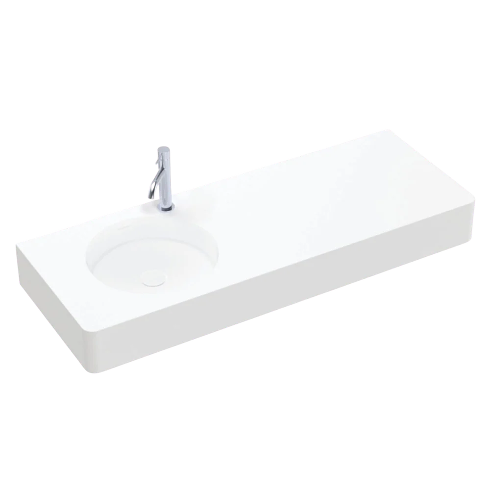 Fienza Encanto 1200mm Solid Surface Wall Hung Left Bowl Basin with Overflow 1 Tap Hole Matte White