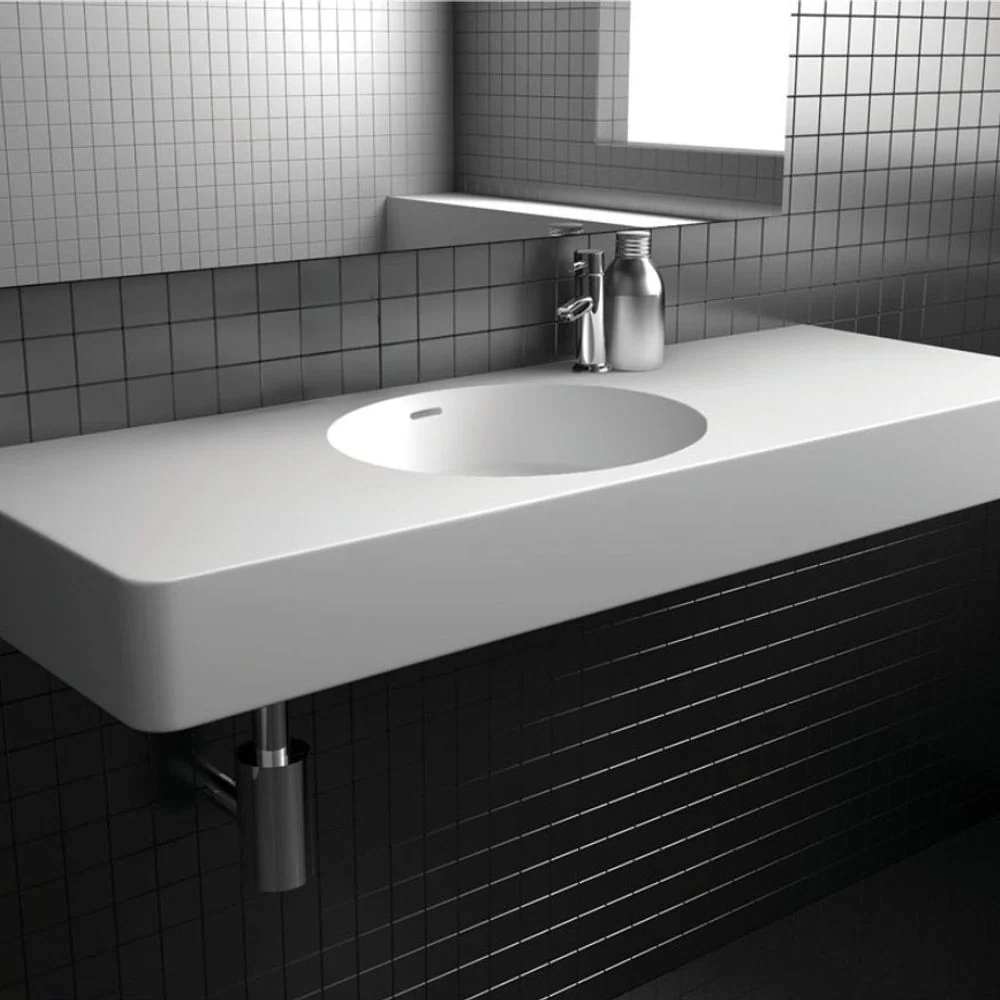 Fienza Encanto 1200mm Solid Surface Wall Hung Left Bowl Basin with Overflow 1 Tap Hole Matte White - Image 2