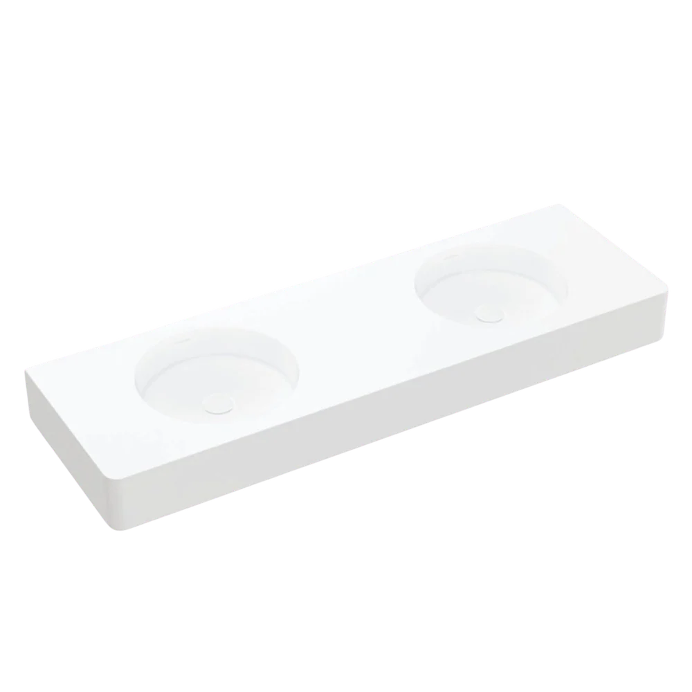 Fienza Encanto 1400mm Solid Surface Wall Hung Double Bowl Basin with Overflow Matte White - Image 3