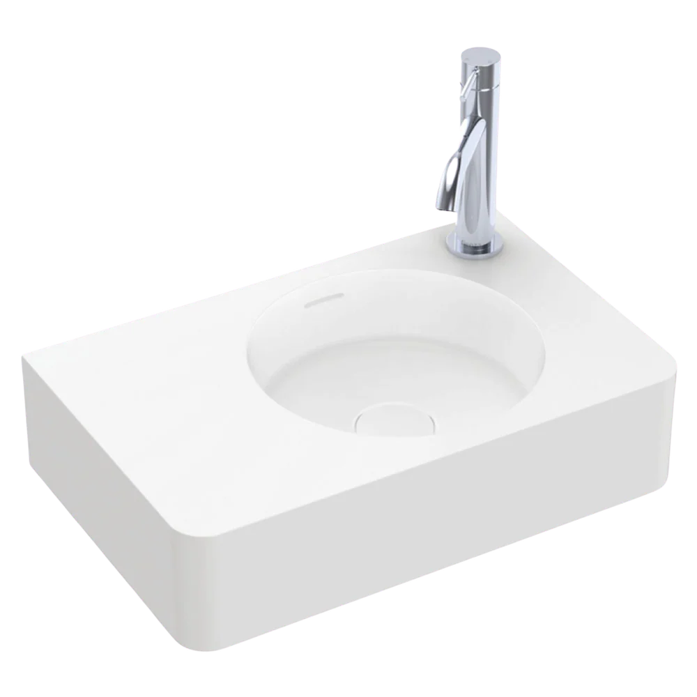 Fienza Encanto 470mm Solid Surface Wall Hung Basin with Overflow 1 Tap Hole Matte White - Image 3