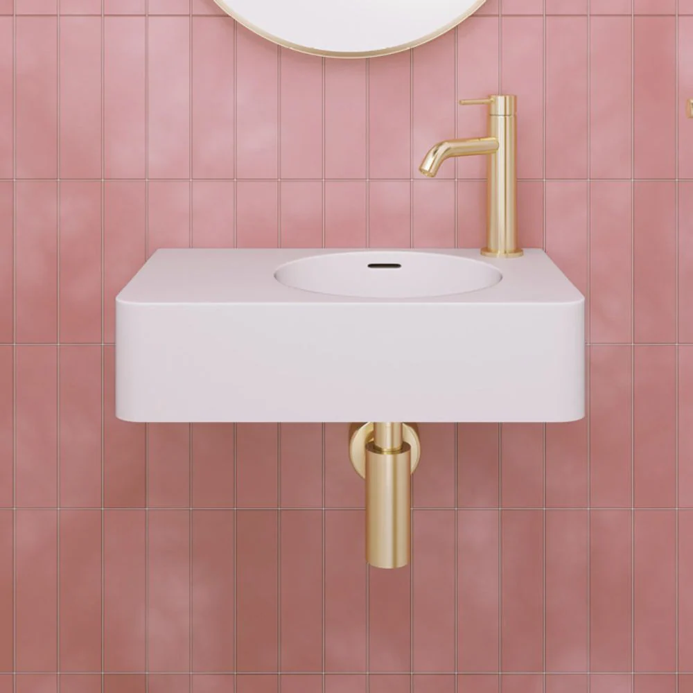 Fienza Encanto 470mm Solid Surface Wall Hung Basin with Overflow 1 Tap Hole Matte White - Image 5