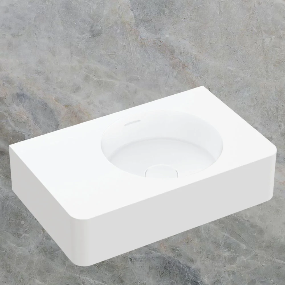 Fienza Encanto 470mm Solid Surface Wall Hung Basin with Overflow Matte White - Image 2