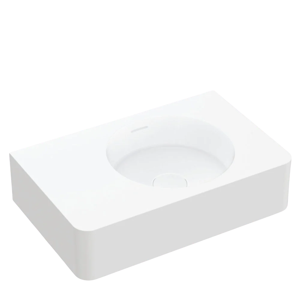 Fienza Encanto 470mm Solid Surface Wall Hung Basin with Overflow Matte White - Image 3