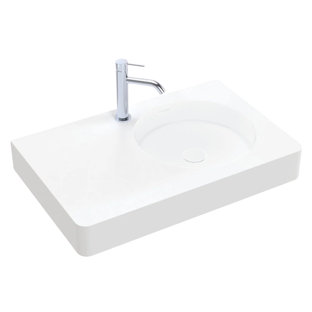Fienza Encanto 700mm Solid Surface Wall Hung Right Bowl Basin with Overflow 1 Tap Hole Matte White - Image 3