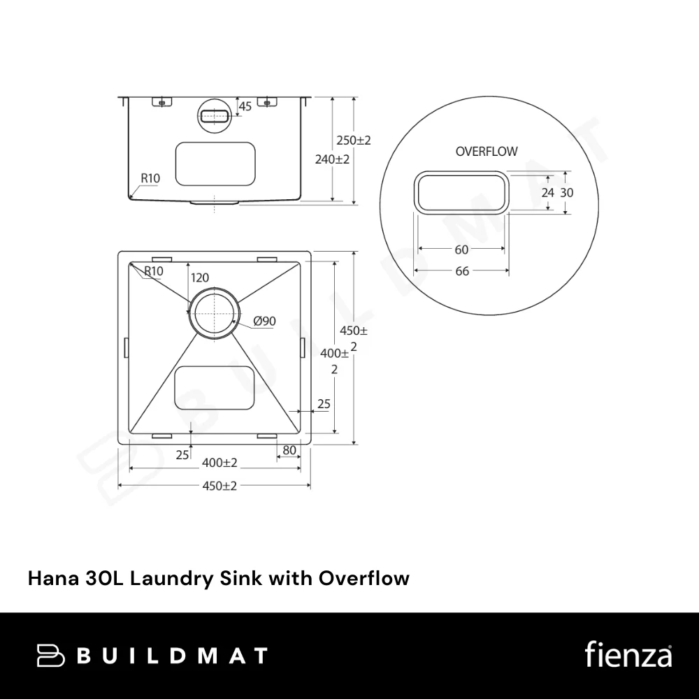 Fienza Hana 30L Laundry Sink with Overflow Stainless Steel - Image 5