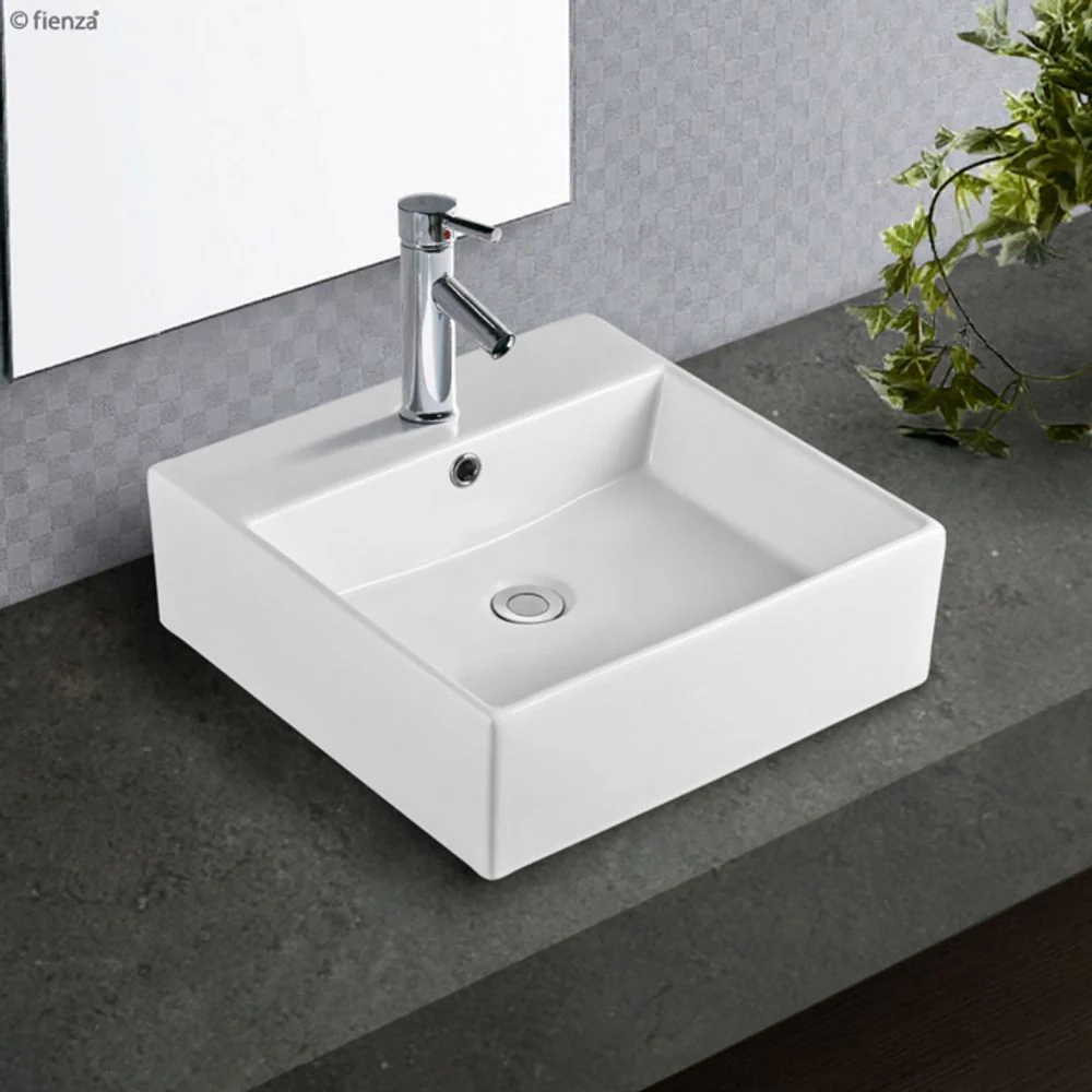 Fienza Helen Above Counter Basin with Overflow 1 Tap Hole Gloss White - Image 2