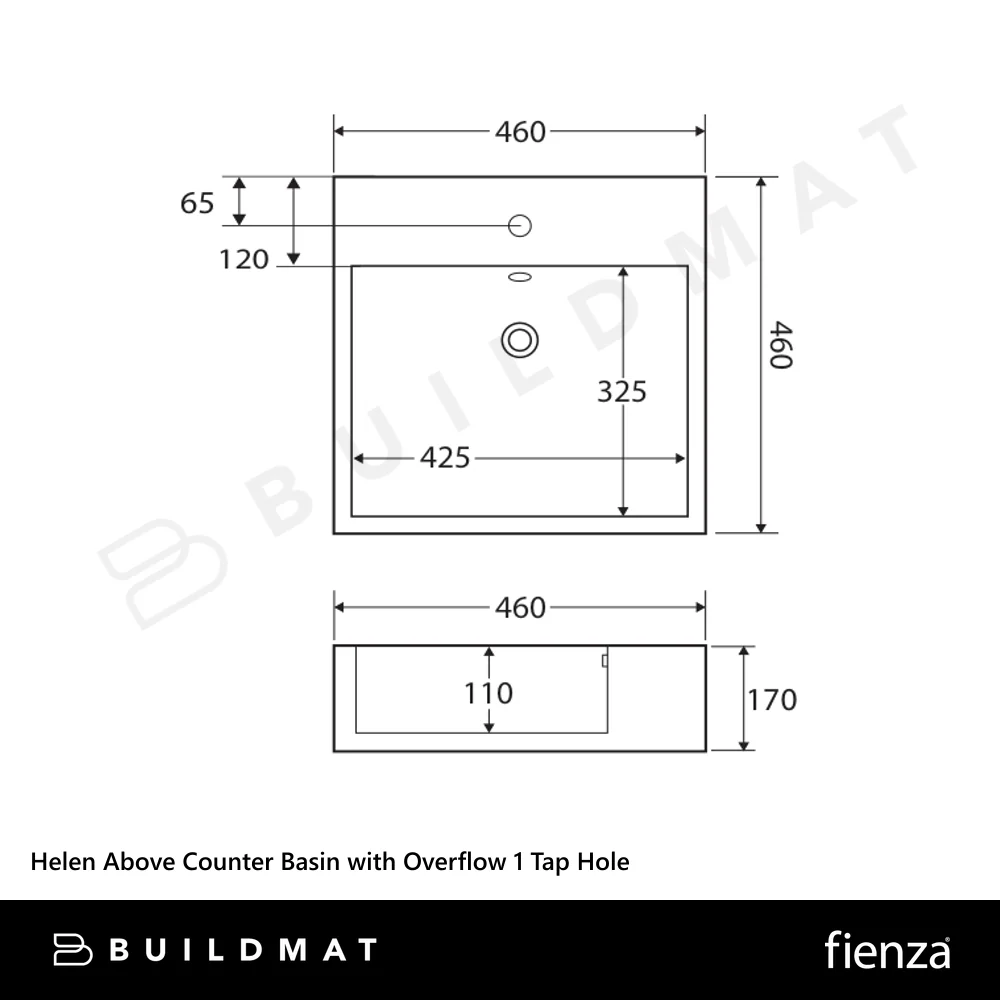 Fienza Helen Above Counter Basin with Overflow 1 Tap Hole Gloss White - Image 4