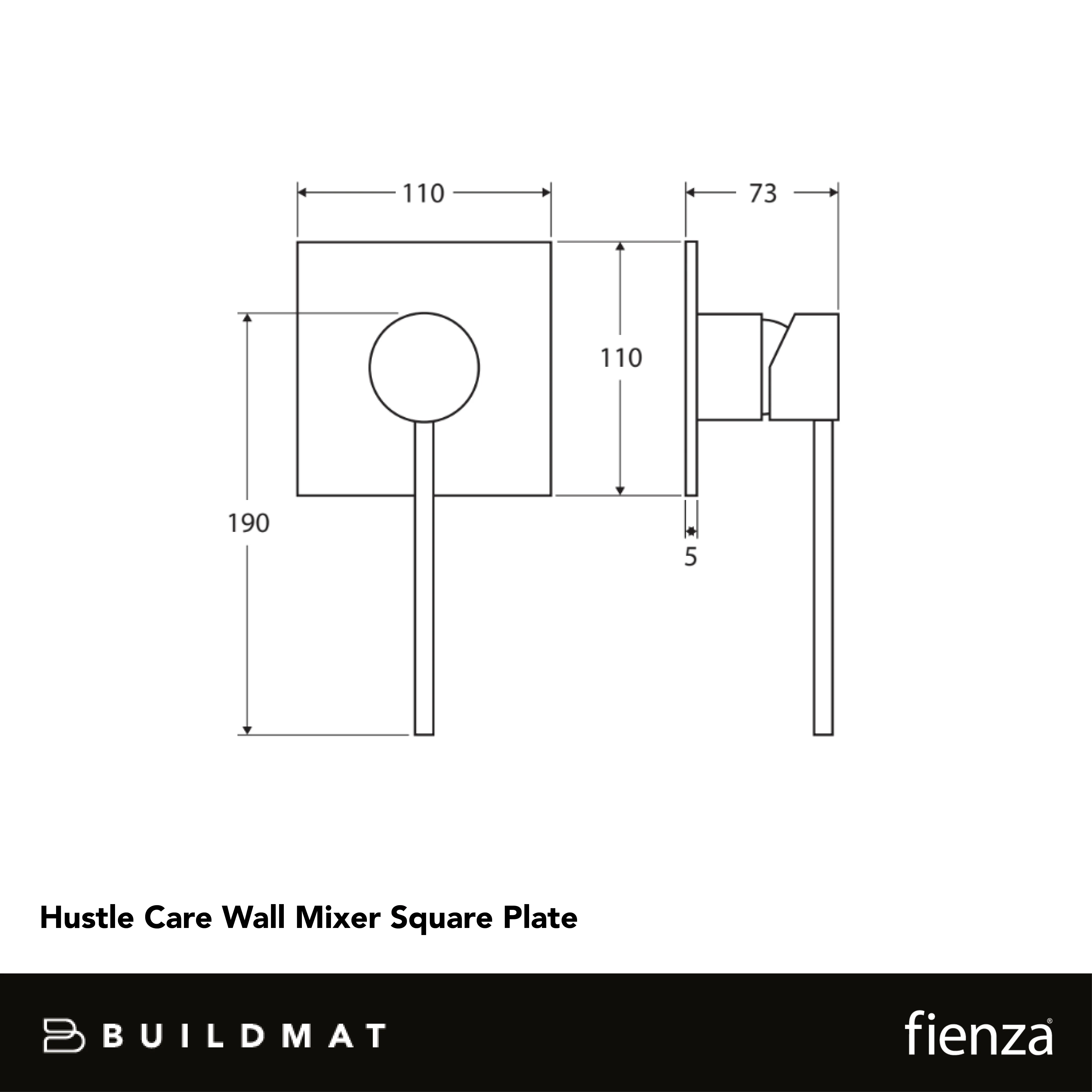 Fienza Hustle Care Wall Mixer Square Plate Matte Black - Image 4