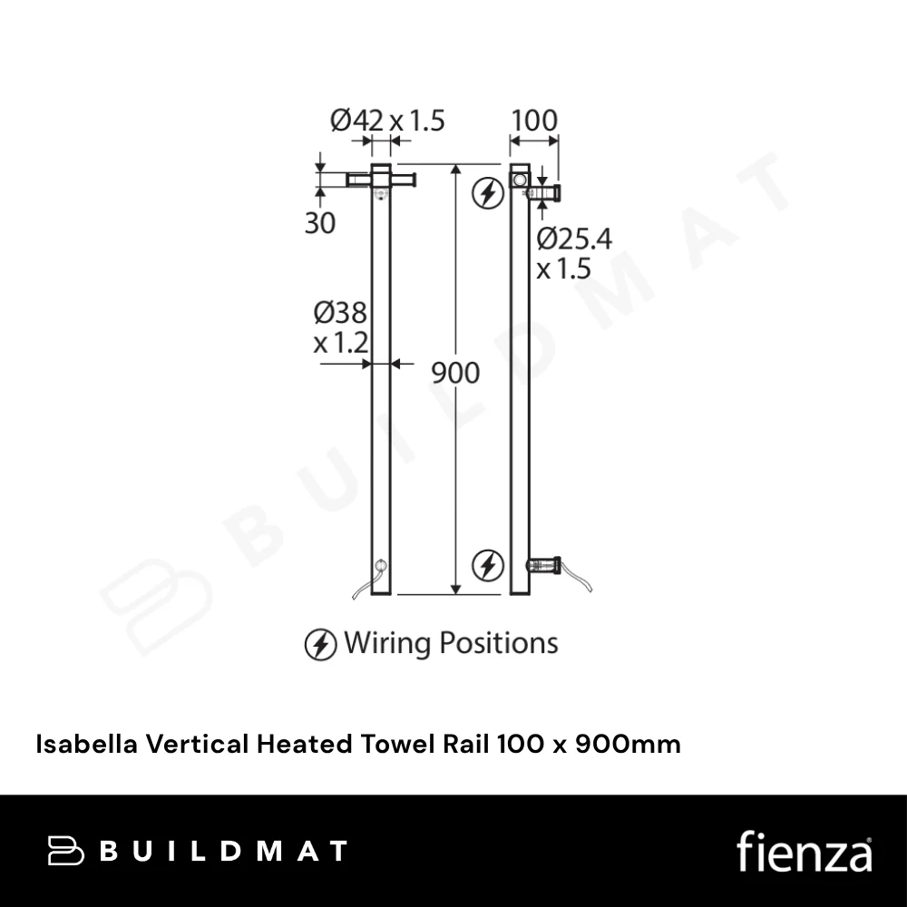 Fienza Isabella Vertical Heated Towel Rail 100 x 900mm Urban Brass - Image 4