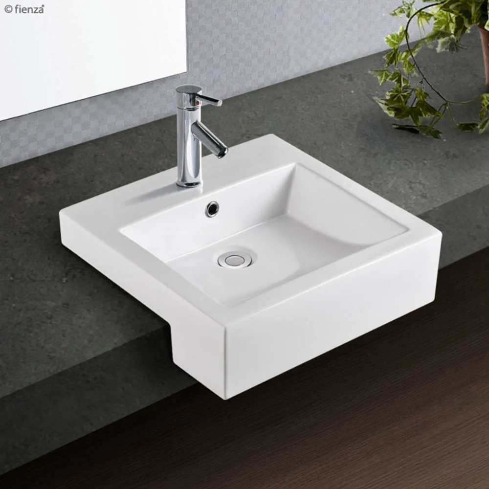 Fienza Jacinta Semi-Recessed Basin with Overflow 1 Tap Hole Gloss White - Image 2