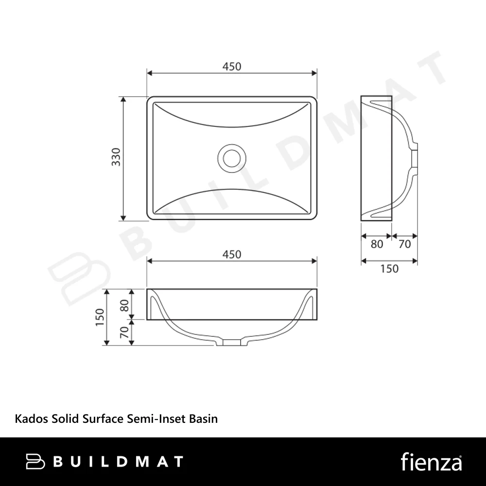 Fienza Kados Solid Surface Semi-Inset Basin Matte White - Image 4