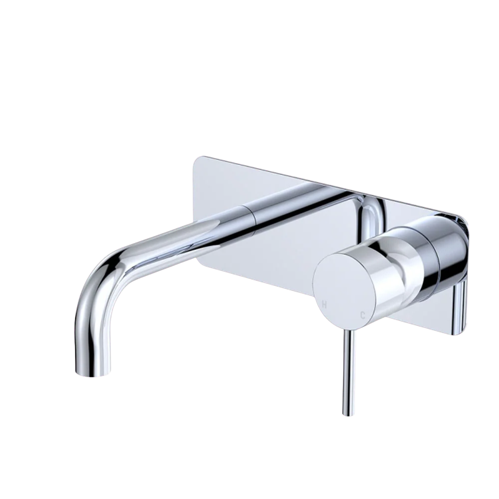 Fienza Kaya Basin/Bath Wall Mixer Set Rectangular Plate 130mm Outlet Chrome Lead Free - Image 3