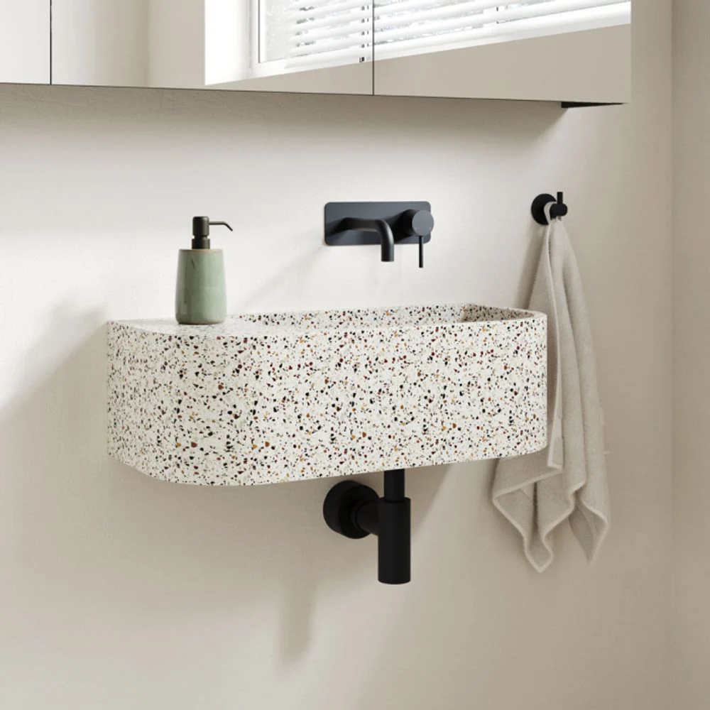 Fienza Kaya Basin/Bath Wall Mixer Set Rectangular Plate 130mm Outlet Matte Black Lead Free - Image 2