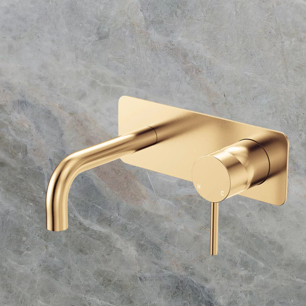 Fienza Kaya Basin/Bath Wall Mixer Set Rectangular Plate 130mm Outlet Urban Brass Lead Free - Image 2