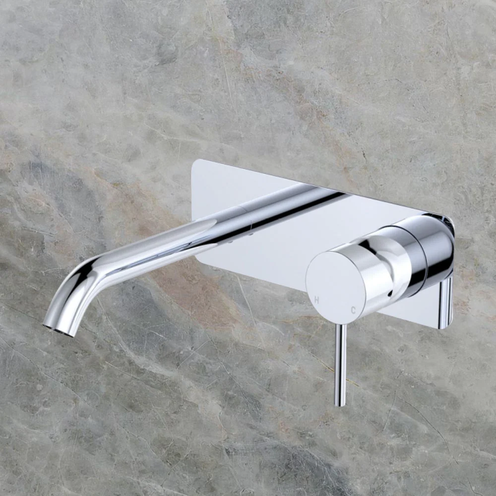 Fienza Kaya Basin/Bath Wall Mixer Set Rectangular Plate 160mm Outlet Chrome Lead Free - Image 2