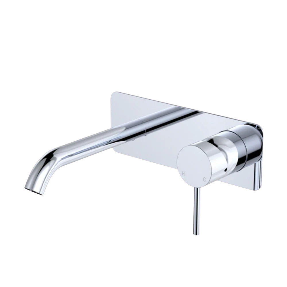 Fienza Kaya Basin/Bath Wall Mixer Set Rectangular Plate 160mm Outlet Chrome Lead Free - Image 3